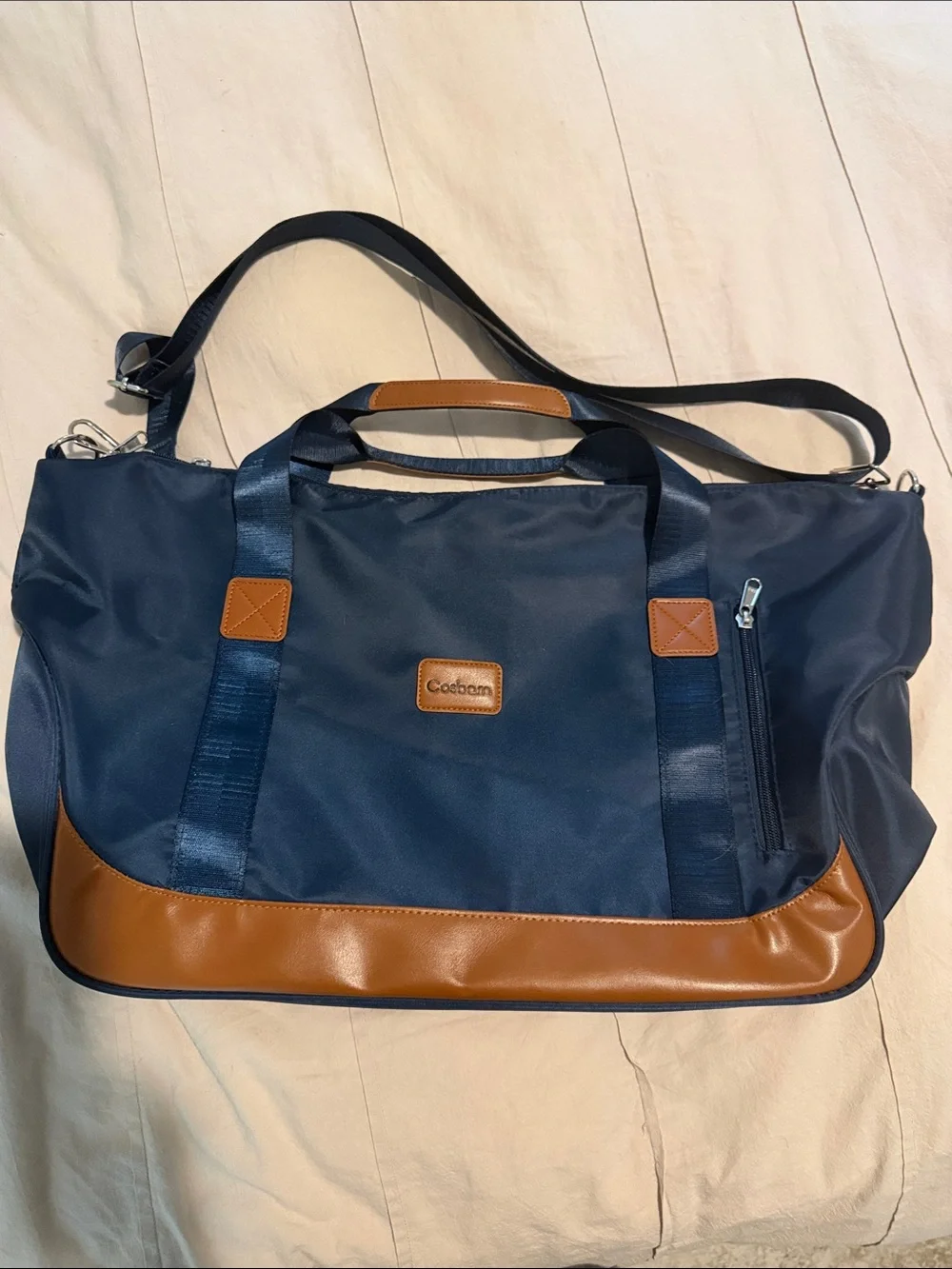 Navy and Brown Weekend Duffel Bag